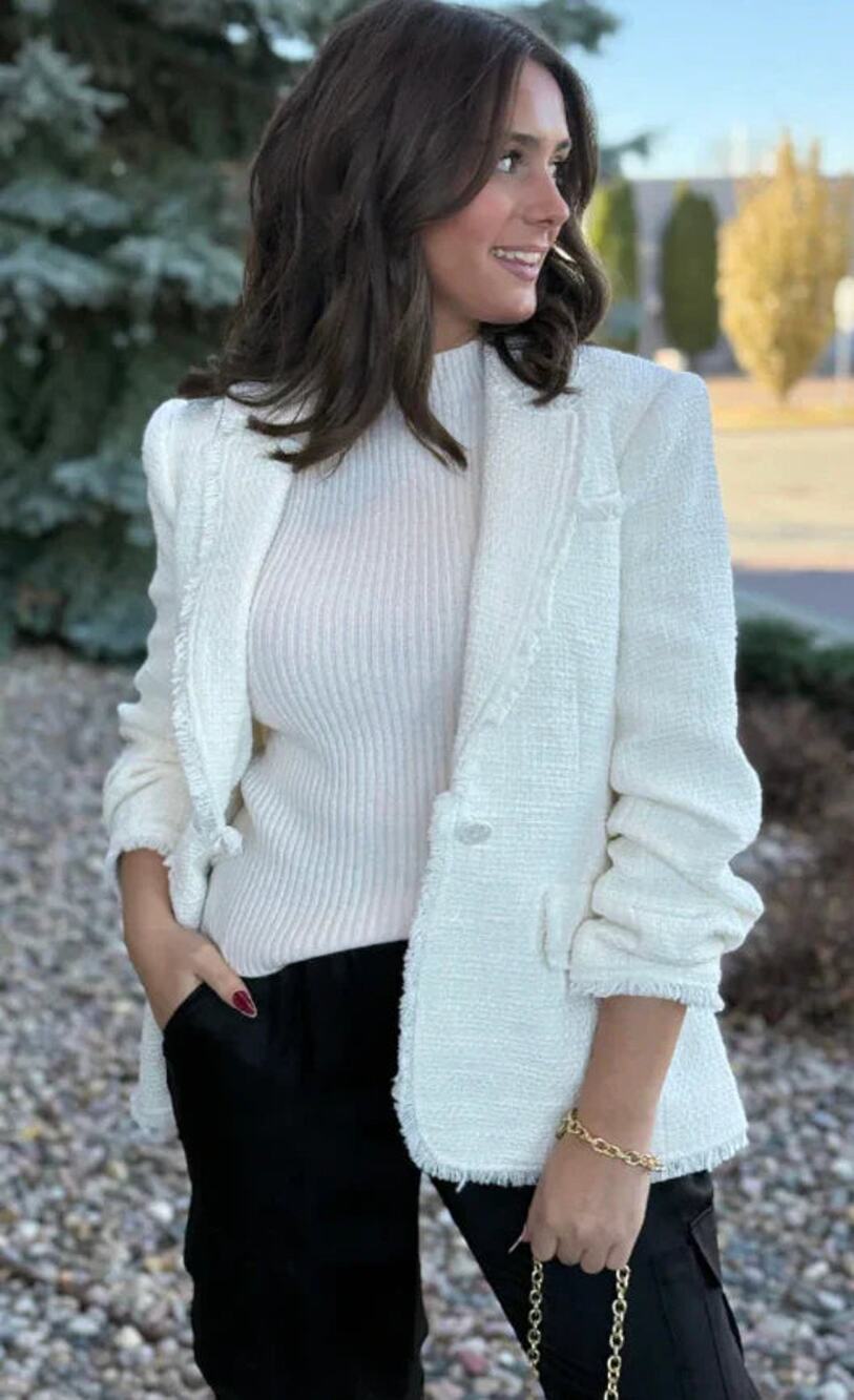 Cinq a Sept Khloe Cream Tweed Blazer size 2